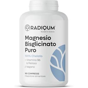 RADIQUM Magnesio Bisglicinato Puro | 3360 mg di Magnesio Glicinato ad alto assorbimento | 180 Compresse | Stress, Stanchezza, Crampi e Sonno | Vitamina B6 e Melissa | Vegan | Senza glutine