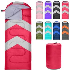 Zusentee Sacco a Pelo Estivo Invernale per Adulti e Bambini, Sacci a Pelo 4 Stagioni in Resistenti Impermeabile Ultraleggero e Compatto, Portatile Busta Rettangolare per Campeggio, Rosso