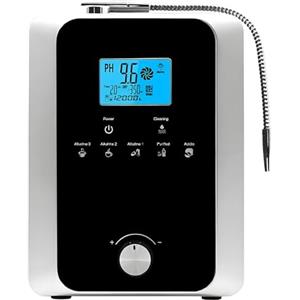 Memykoy Ionizzatore e purificatore d'Acqua, Acqua acida alcalina PH 3-11, ORP Fino a -800 mV, Filtro da 8000 l, elettrodo a 11 Piastre, autopulente, Schermo LCD Intelligente da 3,8. Black2
