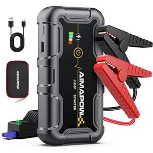 AIMAPOW 6000A & 160PSI Booster Avviamento Auto con Compressore Aria Portatile, Avviatore Batteria 27000mAH（Tutti Gas 12L Diesel）Jump Starter con 600LUMEN,Ricarica USB-C AIMAPOW