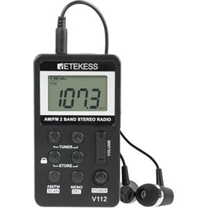 Retekess V112 Miniradio con Cuffie,Radio Portatile Ricaricabile,AM FM Radio a Pile,a Batteria,per Corsa,Viaggi, Anziani,Pescare (Nero)