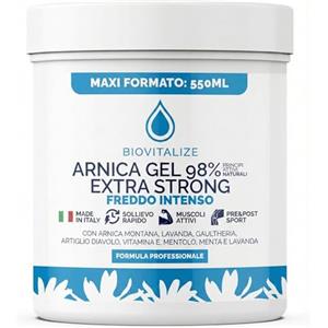 BIOVITALIZE Arnica Gel 98% Extra Forte Effetto Freddo 550ml - Crema Massaggio Muscolare e Articolare con Artiglio del Diavolo e Mentolo - Sollievo Rapido per Sport, Strappi e Gonfiori - Made in Italy