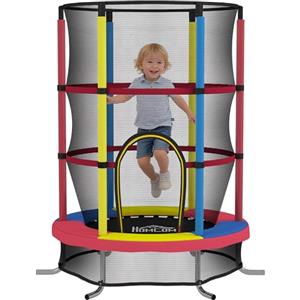 HOMCOM Trampolino per Bambini 3-6 Anni con Rete di Sicurezza, Tappeto Elastico Senza Molle con Gambe a L, per Interno ed Esterno, Ø160x190 cm, Multicolore