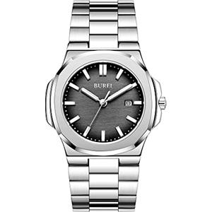BUREI Orologio da Uomo Fashion Analog Quartz Date Orologi Business Impermeabile Orologio da polso con cinturino in acciaio inossidabile