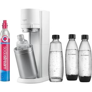 sodastream Aeratore Duo con cilindro di CO2, 2 bottiglie di vetro e 2 bottiglie di plastica lavabili in lavastoviglie da 1 l, bianco, altezza: 44 cm