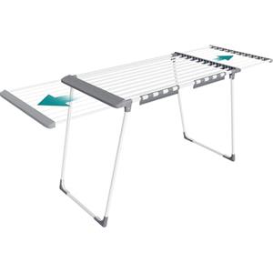 SONGMICS Stendibiancheria Pieghevole, Stendino da Terra, Ali Estensibili, Superficie di Asciugatura 22 m, con Porta Calzini, Bianco Perla e Grigio Tortora LLR522WK01