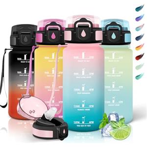 Motswedi Borraccia Bambini, 500ml a Prova di Perdite, Borraccia con Cannuccia, senza BPA, Borracce, Con 2 Tappi, Bottiglia Acqua, Borracce Bambini, Per Scuola, Ufficio, Sport, Rosa Verde