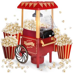 NK Macchina per Popcorn Retro 1.200W ad Aria Calda - Macchina Pop Corn Elettrica Senza Olio, 0.3L, Pronta in 2 Minuti, Design Vintage Compatto per Casa (Rosso)
