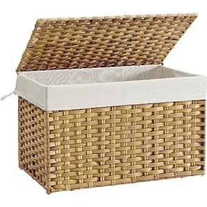 SONGMICS Cestino Portaoggetti, Cesta Portabiancheria da 105 L con Coperchio, Pieghevole, Sacco in Tessuto Rimovibile con Manici, Soggiorno Camera da letto Lavanderia, Giallo Ocra RST066N01
