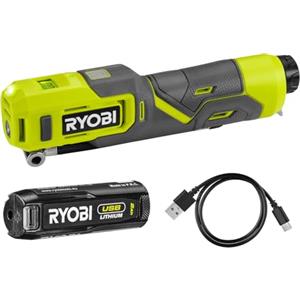 Ryobi RI4-120G, Compressore a Batteria Ricaricabile con USB-C, per Gonfiaggio Veloce di Pneumatici Bici e Palloni Sportivi fino a 100 PSI, Display LED Retroilluminato, 1 Batteria da 2,0Ah Inclusa