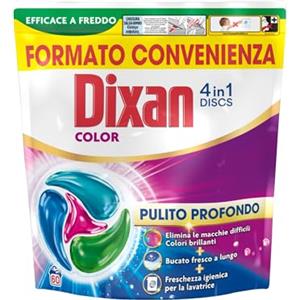 Dixan DISCS 4in1 Color Detersivo Lavatrice, 60 Lavaggi, Capsule lavatrice per colori vivaci, pulizia profonda del bucato e freschezza igienica per la lavatrice, Rimuove le macchie da 20°C