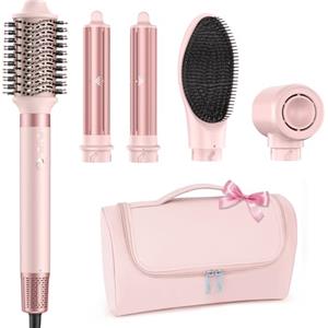 MESCOMB [5 in 1] Multifunzione Spazzola Asciugacapelli & Air Styler 110000 RPM Asciugatura Rapida, Nessun Danno Termico con Ricci, Liscio Volume Con Scatola Portaoggetti