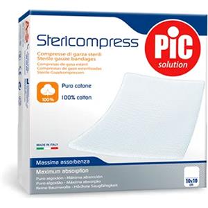 PIKDARE SpA Garza Compressa Idrofila Sterile 10x10 cm - 50 Pezzi in Puro Cotone Assorbente