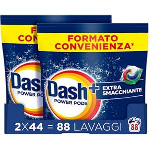Dash Power Pods Detersivo Lavatrice In Capsule, Extra Smacchiante, 88 Lavaggi (2x44), Rimuove anche le macchie secche da 7 giorni, per una pulizia impeccabile