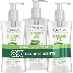 Omia Gel Detergente Viso Eco Bio Aloe Vera del Salento, Struccante Idratante ed Equilibrante per Pelli Normali e Miste, Dermatologicamente Testato, Confezione da 3 Pezzi, Flaconi da 200 ml