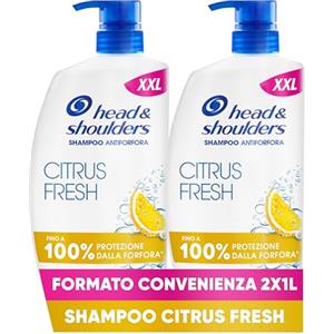 Head & Shoulders Shampoo Antiforfora Citrus Fresh, Per Capelli Grassi, Fino Al 100% Protezione Dalla Forfora Per Cute E Capelli, Dermatologicamente Testato, Formato Maxi Convenienza 2x1000ML