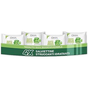 Omia Salviettine Micellari Struccanti Viso Aloe Vera del Salento Eco Bio, Struccante Idratante ed Equilibrante Adatto a Tutti i Tipi di Pelle, Confezione da 4 Pezzi da 20 Salviettine Ciascuno