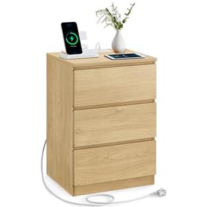 VASAGLE KAILYN Collezione - Comodino con Stazione di Ricarica, con 3 Cassetti, 2 Prese AC 2 Porte USB, per Soggiorno, Camera da Letto, Studio, Giallo Paglierino LET631Y70