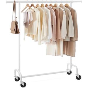 SONGMICS Stand Appendiabiti con Rotelle, Portabiti per Carico Pesante, Barra Estensibile, Portata 130 kg, 45 x (110-150) x 162,9 cm, Metallo Cromato, Bianco Opaco HSR011W01