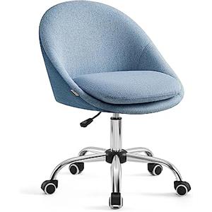 SONGMICS Sedia da Studio, Sedia Girevole di Cotone-lino, Poltrona da Scrivania Imbottita in Gommapiuma Regolabile in Altezza, Studio, Camera da Letto, Blu Pallido OBG020Q01