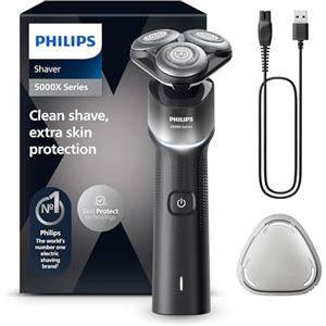 Philips Shaver 5000X Series Rasoio elettrico Wet and Dry con tecnologia Skin Protect, testina flessibile a 360°, 1 ora di ricarica/ricarica rapida di 5 minuti, cappuccio a P, Argento, modello X5004/00