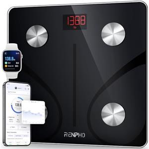 RENPHO Bilancia Pesapersone Digitale, Bilancia Impedenziometrica in Vetro Temperato, Fino a 180 kg, Bilancia Smart Dotata di 13 Misurazioni (BMI/Grasso corporeo/BMR/Muscoli), 28 cm, Elis 1