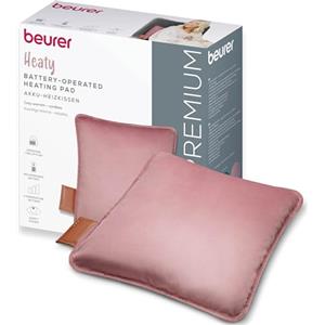 Beurer Heaty Termoforo, termoforo senza fili con batteria ricaricabile, con spegnimento automatico e 3 livelli di temperatura, con riscaldamento rapido, morbido velluto, rosa