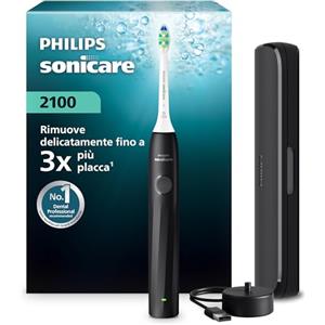 Philips Spazzolino elettrico Philips Sonicare Serie 2000 - Spazzolino sonico con 2 livelli d'intensità, funzione EasyStart, SmarTimer, 14 giorni di autonomia, custodia, nero, HX4023/02, [Nuovo]