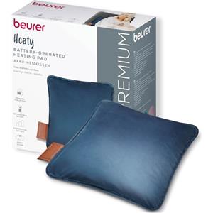 Beurer Heaty Termoforo, termoforo senza fili con batteria ricaricabile, con spegnimento automatico e 3 livelli di temperatura, con riscaldamento rapido, morbido velluto, blu