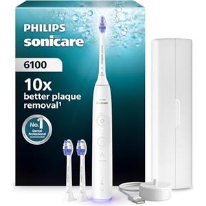 Philips Sonicare 6100, spazzolino sonico con 2 modalità di spazzolamento e 3 livelli di intensità, avviso di pressione, EasyStart, SmarTimer, custodia da viaggio, bianco, HX7400/02 [Nuova tecnologia]