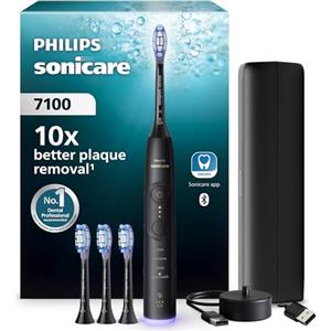 Philips Sonicare 7100 spazzolino elettrico sonico con app, 4 modalità di spazzolamento e 3 livelli di intensità, avviso di pressione, EasyStart, SmarTimer, Nero, modello HX7421/08 [Nuova tecnologia]