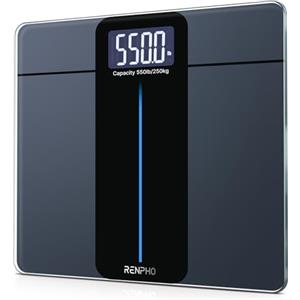 RENPHO Bilancia Pesapersone Digitale, Bilancia di Capacità ultra-grande, Max 250kg, Vetro Temperato da 8 mm, Ampio Display a LED, Massima precisione fino a 50g, 33x30 cm, Core 1 L