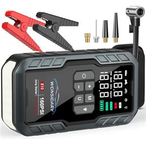 Wonsidary Booster Avviamento Auto 7000A con Compressore 160 PSI, 27000 mAh, Avviatore di Emergenza per Auto 12V Benzina & fino a 8.0L Diesel,600 Lumen LED, Kit di Emergenza Portatile per Viaggi