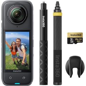 Insta360 X4 Pack No Drone - Action Cam 360° 8K Impermeabile, Video Grandangolari in 4K, Effetto selfie stick invisibile. Protezioni Lenti Rimovibili, Autonomia Batteria 135 min