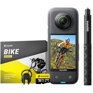 Insta360 X3 Kit Bici - Action Cam 360 impermeabile con sensore da 1/2", foto 360 da 72MP, video 360 5.7K, stabilizzazione, touch screen 2,29", vibrazione, editing IA, live streaming, webcam