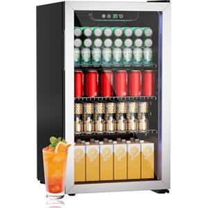 DollarDash Frigorifero per bevande, 80L/115 lattine, mini frigorifero con porta trasparente per birra, limo, vino, piccolo frigorifero autoportante con ripiano regolabile e indicatore LED (argento)