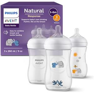 Philips Avent Natural Response set regalo per bambini, 3 biberon Natural Response da 260 ml con T3 (tettarelle 1m+), SCY903/63