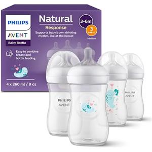 Philips Avent Natural Response set regalo per bambini, 4 biberon Natural Response da 260 ml con T3 (tettarelle 1m+), SCY903/61