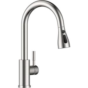 APPASO Rubinetto da cucina ad alta pressione con doccia, miscelatore da cucina con 3 tipi di getto, girevole a 360°, rubinetto da cucina | spazzolato