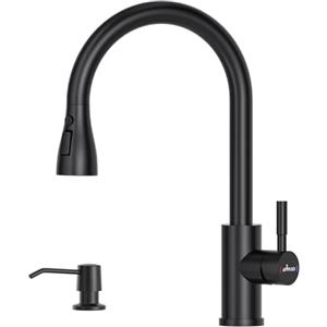 APPASO Rubinetto da cucina con distributore di detersivo, rubinetto da cucina estraibile ad alta pressione, girevole a 360°, miscelatore con 2 tipi di getto, miscelatore monocomando per cucina con