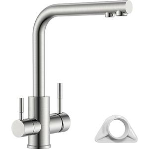 APPASO Rubinetto a 3 vie, rubinetto da cucina a 3 vie, 3 in 1 miscelatore da cucina per filtro dell'acqua, rubinetto a tre vie, rubinetto potabile con 2 leve, rubinetto da cucina in acciaio inox