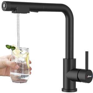 APPASO Rubinetto da cucina a 3 vie, estraibile, girevole a 360°, con attacco per filtro, tubo da 60 cm, colore: nero