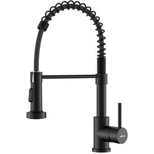APPASO Rubinetto da cucina nero con molla elicoidale, rubinetti per lavello a doppia bocca a 360°, rubinetto da cucina, ad alta pressione, nero opaco