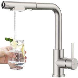 APPASO Rubinetto da cucina a 3 vie, girevole a 360°, allungabile con tubo da 60 cm, in acciaio inox spazzolato