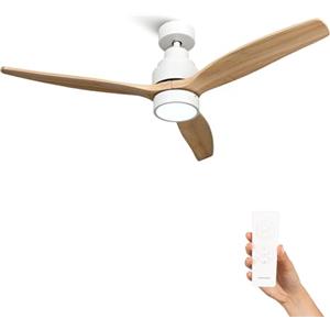 Mellerware - Ventilatore da soffitto Brizy Bright con telecomando | 30 W | 6 velocità | Ultra silenzioso | 3 lame diametro 132 | Funzione Estate-Inverno | Timer | LED | Legno chiaro