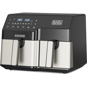 BLACK+DECKER - Friggitrice ad Aria Doppia 2500W | Capacità Totale 9L | 8 Programmi Preimpostati | Schermo Touch Digitale | Temperatura Regolabile 80-200ºC | Tecnologia Double Cooking