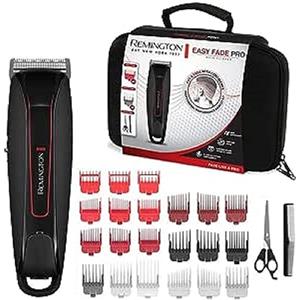 Remington Tagliacapelli - Lame Autoaffilanti in Acciaio Inox - 10 pettini, 9 pettini di fissaggio e altri set di accessori, Funzionamento a batteria agli ioni di litio, Easy Fade HC550