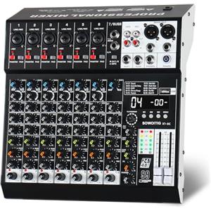 SOWOITIG Mixer audio a 8 canali Mixer Console professionale con 99 effetti DSP, scheda di mixaggio del suono Mixer digitale DJ w/USB Bluetooth MP3 per la registrazione