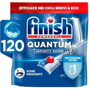 Finish Quantum Infinity Shine Pastiglie Lavastoviglie, 120 Capsule Lavastoviglie, Detergenti per Lavastoviglie per una Pulizia e Brillantezza Efficace