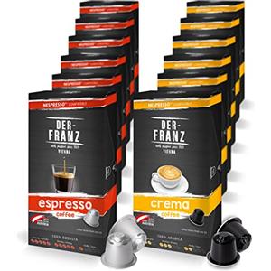 Der-Franz Capsule di caffè compatibili Nespresso, 12 x 10 Capsule (60 x Crema, 60 x Espresso)